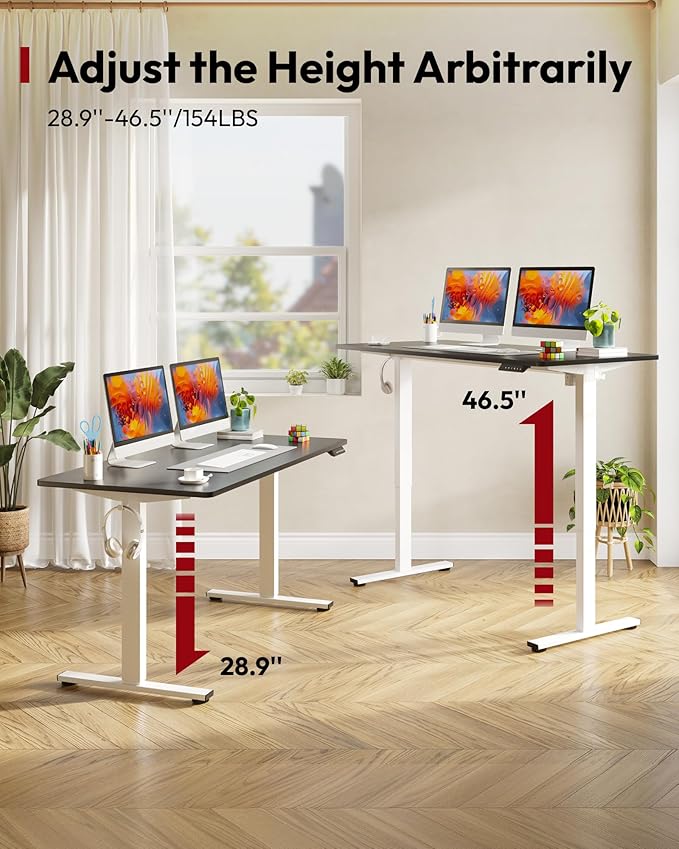 SANODESK Electric Standing Desk 55 x 28 Inches Whole-Piece Desktop Height Adjustable Stand Up Desk w/6-Button Controller Ergonomic Computer Desk for Home Office, White Frame + Black Tabletop