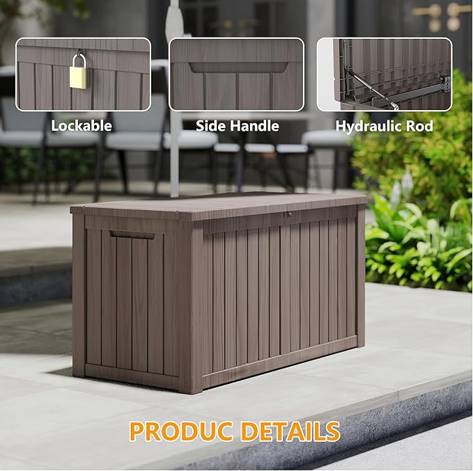 Yardgrace 180 Gallon Outdoor Storage Box Waterproof, Resin Deck Boxes with Lockable Lid & UV-Resistant for Patio, Pool, Garden Furniture Cushions & Accessories, Coffee