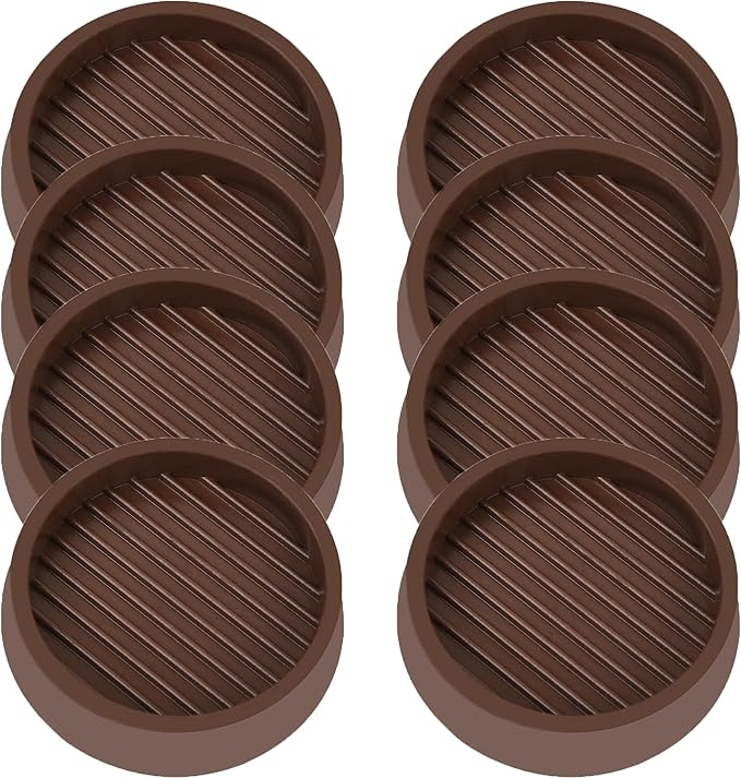 VOCOMO 4X4 Round Rubber Caster Cups, Non Slip Furniture Pads, Anti-Slip Gripper, Anti Skid Furniture Feet, Anti Slide Floor Protector for Bed Couch Table Chair Stoppers (Brown, 8 Pack)