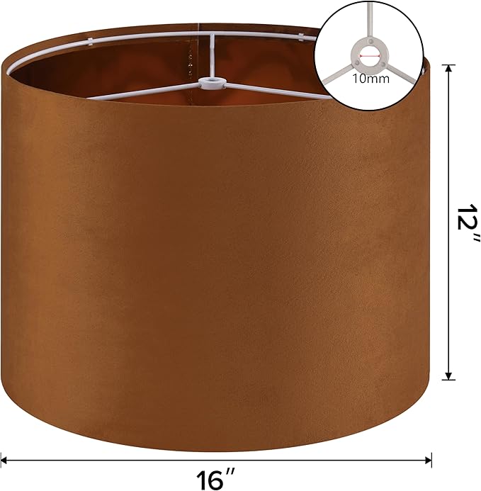 GO&SO Large Lampshades Replacement,Burnt Orange Velvet Drum Lamp Shades Set of 2-16" Top x 16" Bottom x 12" High(Spider)- Modern Fabric Lampshade for Table Lamp,Floor Lamps -Assembly Require