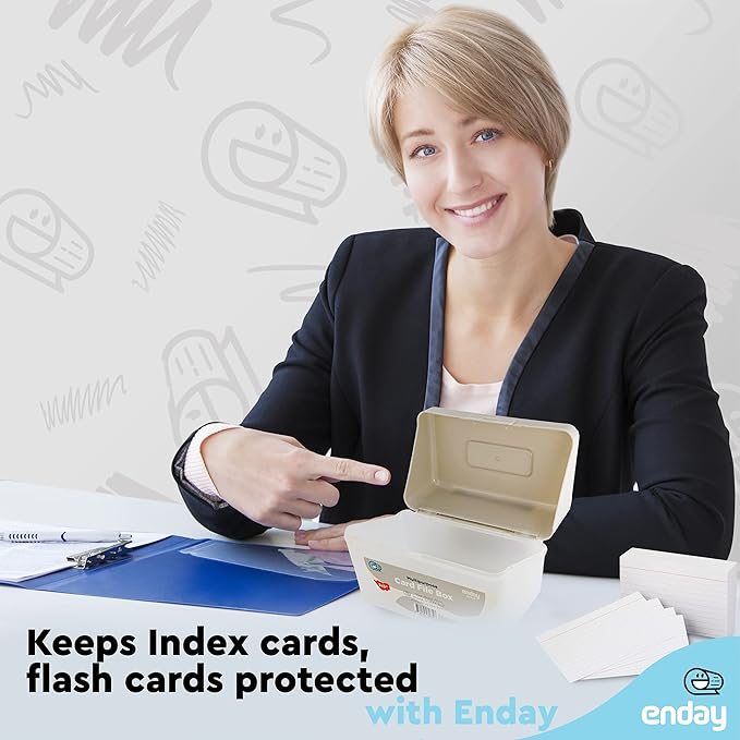 Enday Index Card Holder Grey, 3x5 Note Flash Card Organizer Case, Stackable Index Card File with flip top, Notecard Recipe Purple, Red, Green, Blue, Grey, Pink Holder, Holds 250 Cards