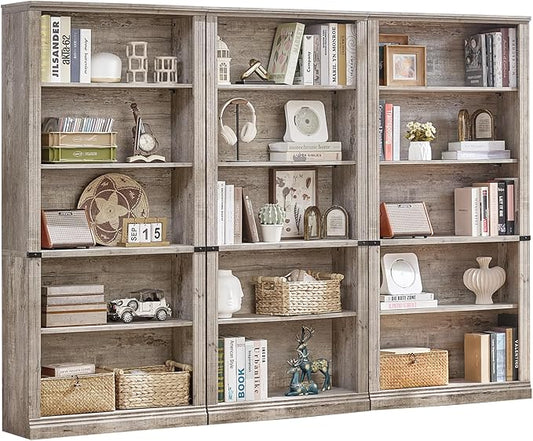 RWYHG 70" Grey Tall Bookshelf Set of 3,5-Tier Thick Wooden Book Shelf with Adjustable Shelves,Free Standing Farmhouse Bookcase with Open Display Storage,Floor Vintage Bookshelves for Living Room