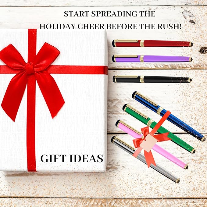 Dryden Designs Fountain Pen Medium Nib Gift Pouch - with 24 Ink Cartridges - MCM (Metallic Silver)