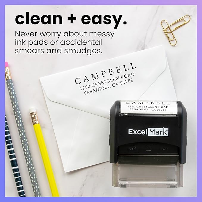 ExcelMark Personalized Return Address Stamp – Custom Self Inking Rubber Stamp (Medium, Simple Classic)