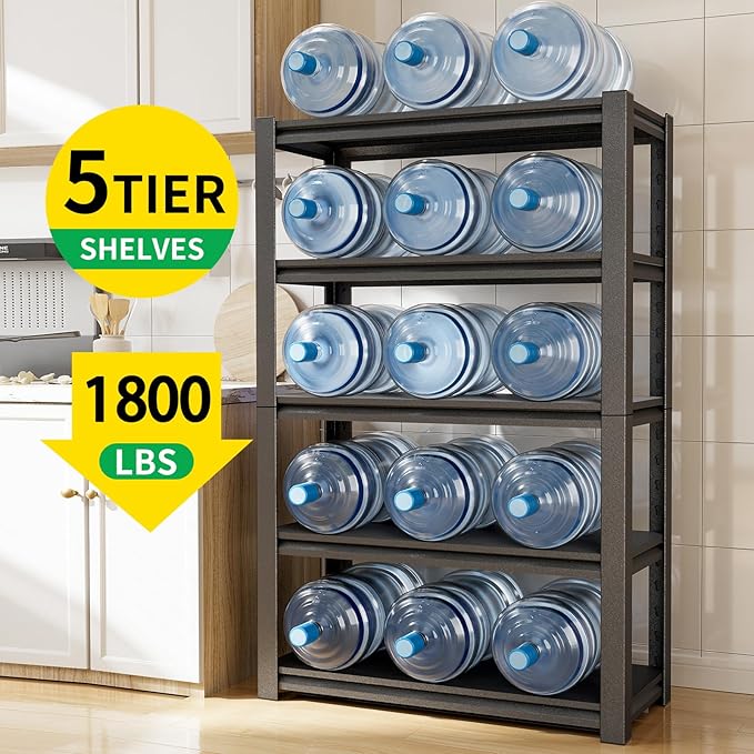 CBCNWR 63''H Garage Storage Shelves, 1800LBS Steel Heavy Duty Storage Shelves, Adjustable 5-Tier Metal Shelf Rack, Heavy Duty Shelving for Garage,Warehouse,Basement,Pantry–Black 32" Wx15.7 D x63 H
