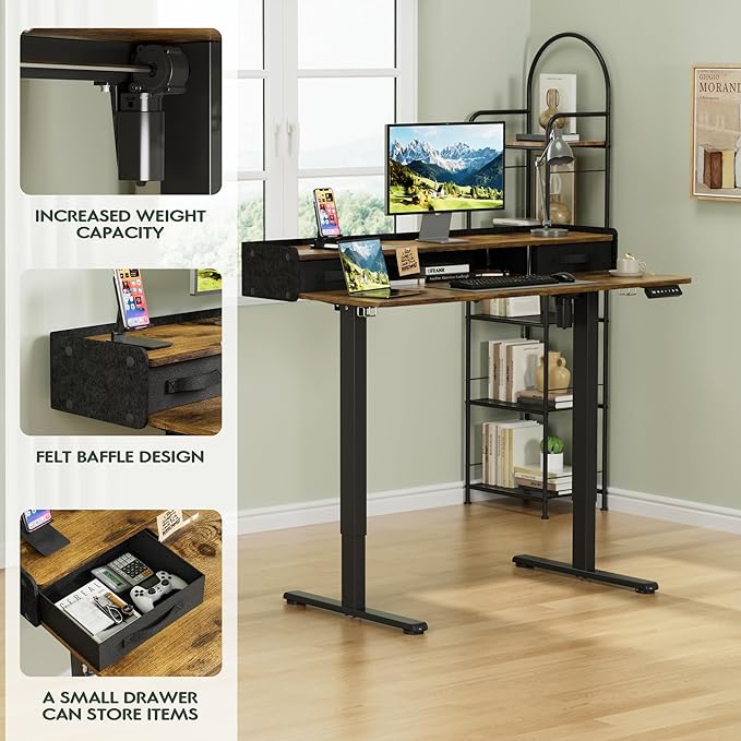 Homall Electric Standing Desk with 2 Drawers, Adjustable Height Computer Desk with Monitor Shelf Sit Stand Table with Splice Board Quick Install for Home Office (Rustic Brown, 48 Inch)