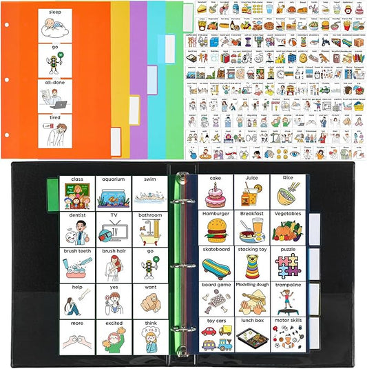 Communication Book Bulk 162 Laminate Icon Picture Cards with 5 Multicolor Dividers 1 Sentence Strip for Autism Vocabulary Language Speech Articulation Learning Supplies(Cartoon)