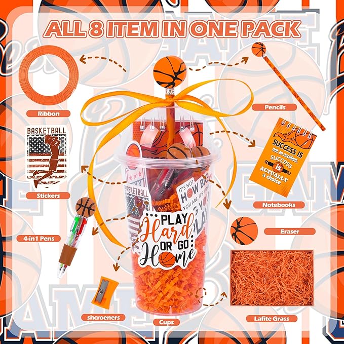 LiYiQ 247 Pcs Basketball Party Supplies Return Gifts for Party, Student Stationery Gifts from Teacher Rewards Prizes, Pencil Erasers Notebooks Stickers for Basketball Classroom Birthday