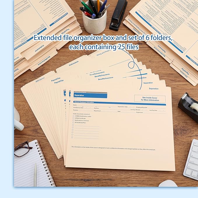 25 Set Employee Personnel File Folders Bulk 6 Folders Expanded Employee Record Master Organizer 11.9 x 9.5 x 1.25 Inches for 25 Employees Staff Receptionist Business HR Office Supplies