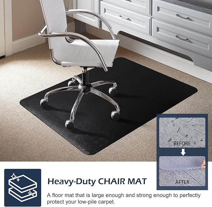 SALLOUS Chair Mat for Carpeted Floors, 46" x 60" Heavy Duty Chair Mat for Carpet, Vinyl Floor Mat with Grips, Carpeted Floor Protector Rolling Computer Desk Mat for Home Office (Black)