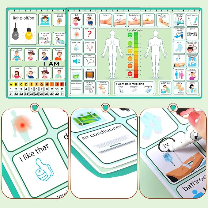 Geyoga 12 Pcs Nonverbal Communication Board, 16.73 x 11.22'' Patient Picture Symbol Communication Cards for Adults