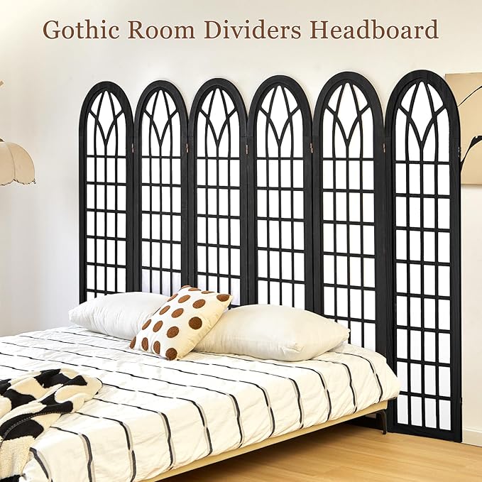 Asnefeli 6 Panel Japanese Room Divider, Shoji Style Partition Divider, Fully Assembled Wooden Privacy Screen for Home Office Bedroom Apartment Decoration, Black