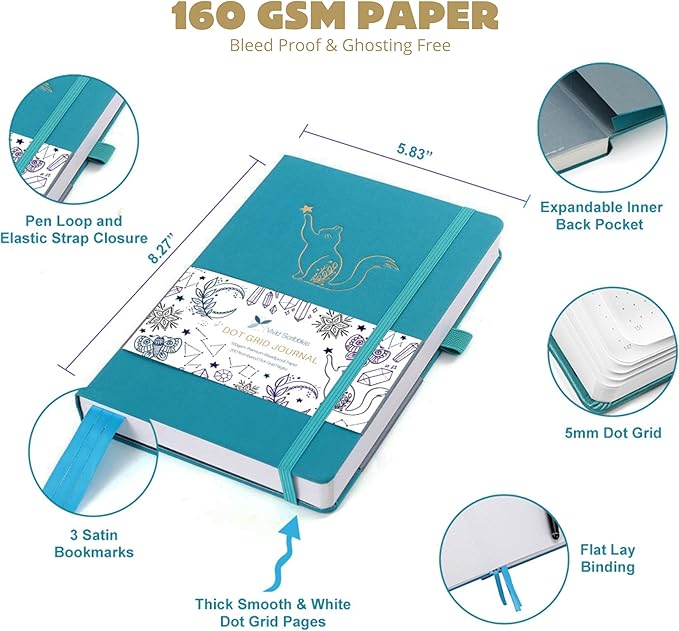 VIVID SCRIBBLES Dotted Journal – 160gsm Bleed Proof Thick White Paper – 200 Numbered Dot Grid Pages – 5.8 x 8.3 inch Dotted Notebook