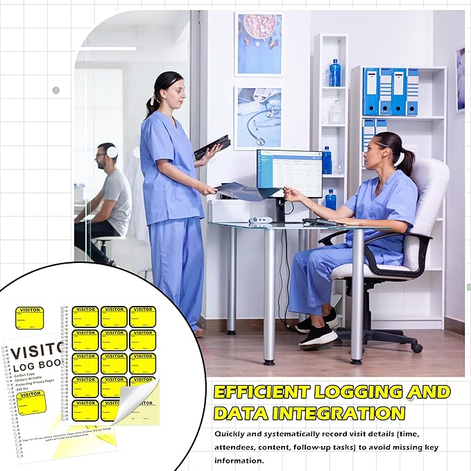 1 Pack Visitor Badges with Carbon Copy Visitor Stickers Letter Size Visitor Log Book Protecting Privacy Pages Register Book Business Guest Name tag for School Clinics Church 450 Badges 60 Memo Pages