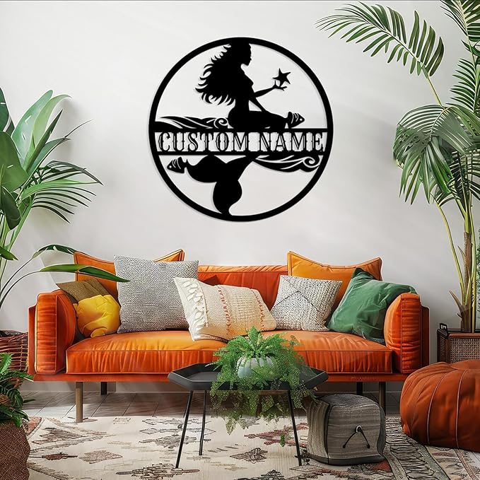 Custom Mermaid Metal Sign,Personalized Mermaid Name metal Signs,Mermaid Wall Decor,Beach Theme Decor, Girls Mermaid Room Decor,Metal Wall Decor (Style-2)