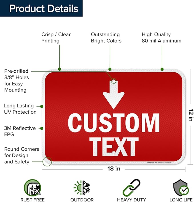 Custom Arrow,Custom Directional Sign, Down Arrow,12x18 Inches, 3M EGP Reflective, Rust Free .063 Aluminum, Fade Resistant, Made in USA by My Sign Center