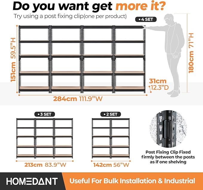 HOMEDANT 5 Tier Storage Shelves Adjustable Laminated Boltless Garage Metal Shelving Unit Heavy Duty Utility Rack Shelf Warehouse Pantry Closet Kitchen (2, (S) 28" W, Black)