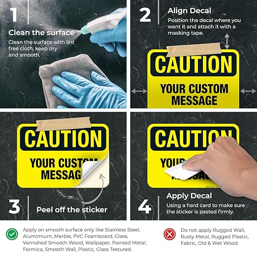 Custom Caution Sign, OSHA Sign, 10x7 Inches, 4 Mil Vinyl Decal Stickers Weather Resistant, Made in USA