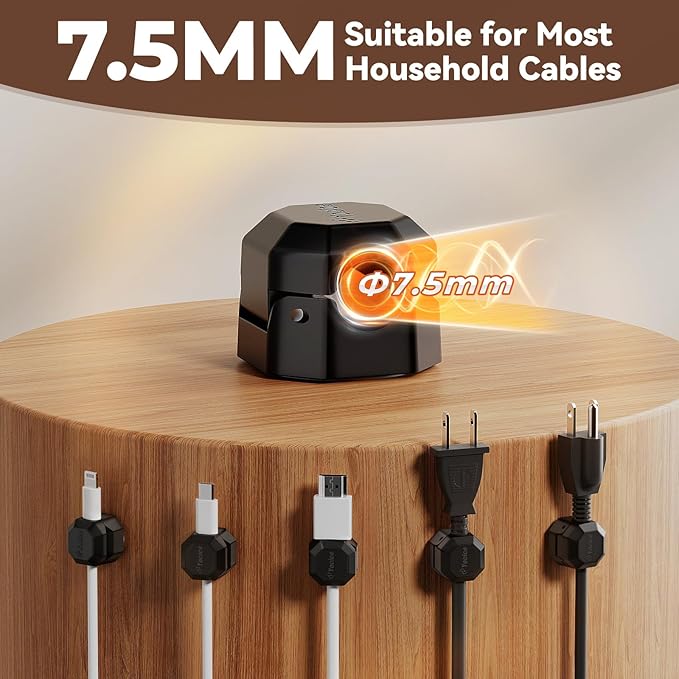 12 Pack Rotatable Cable Clips,Spring Cord Organizer Desk Cable Management Cord Holder Adhesive Phone Charger Cord Clips for Home Office Car Wall Nightstand Accessories Black