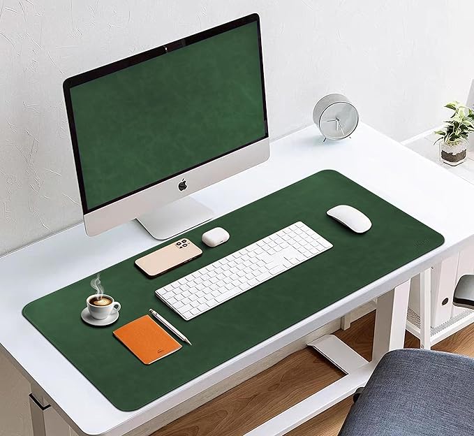 Huicon Faux Leather Desk Mat, 31.5"x15.7" Non-Slip PU Leather Desk Pad, 2mm Thick Desk Blotter with Stiched line, Retro Large Mouse Pad, Laptop Pad for Office & Home Use (Retro Green)