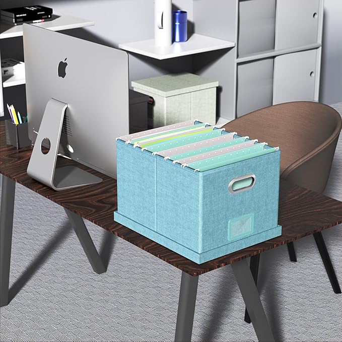 Oterri File Organizer Box with Lid, Portable Hanging File Box for Letter/Legal File Folder Storage, Office/Decor/Home, 1 Pack, Light-blue