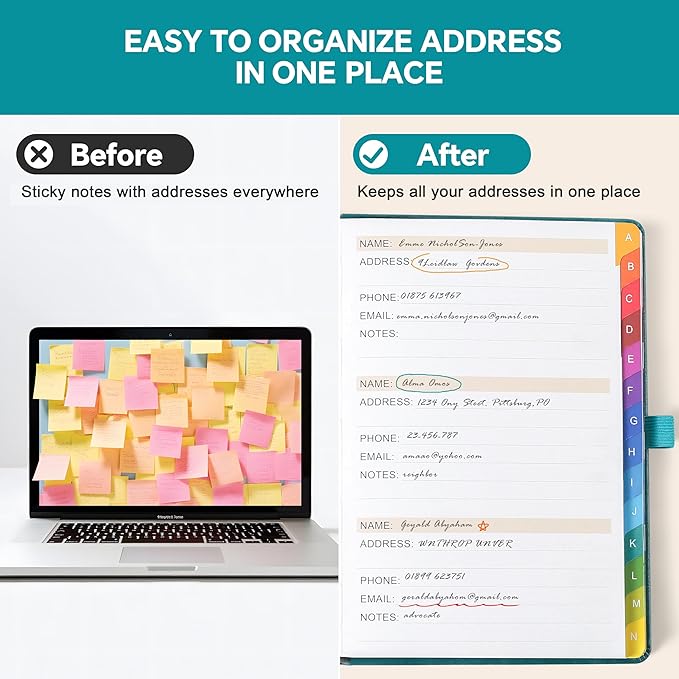 Address Book with Colorful Alphabetical Tabs (8.4" x 5.8") - Hardcover Telephone and Contact Organizer, with Space for Important Website Passwords and Software Licenses - Brown