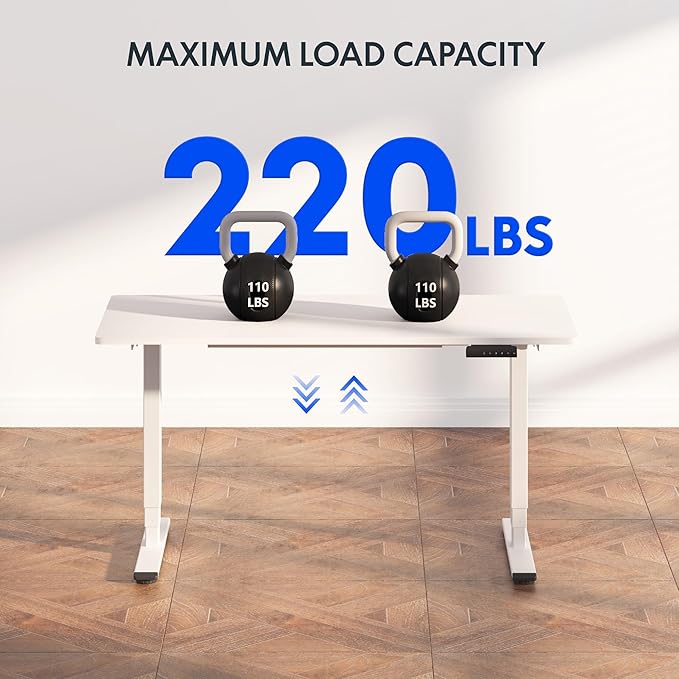 FLEXISPOT E6 3-Stage Dual Motor Electric Standing Desk 48 x 30 Sit Stand Up Desk, Holds 220 lbs, Adjustable Height w/Memory Presets, One-Piece White Desktop & White Frame, Ships in 2 Boxes