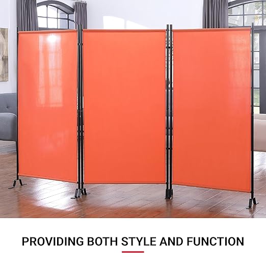 Proman Products - Galaxy Section Divider, Water Repellent Fabric Room Divider with Black Powder Coated Metal Frame for Indoors or Outdoors (Orange)