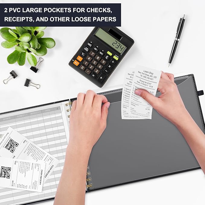 HAUTOCO Hardcover Accounting Ledger Book for Small Business Bookkeeping Horizontal Money Expense Tracker Notebook with 2 Storage Pouch, Personal Columnar Log Journal 10.78 x 8'', Black