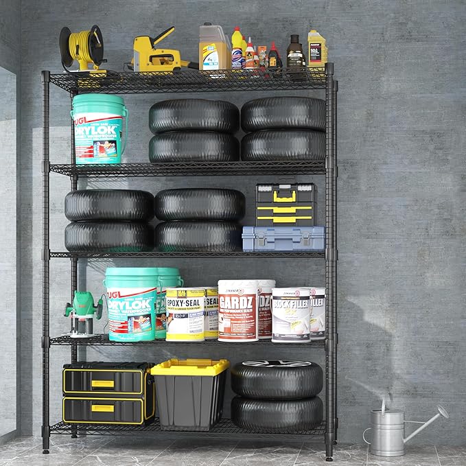 Homdox 5 Tier Storage Racks and Shelving, 24"x60"x82" Heavy Duty Metal Shelves for Storage, 3000LBS Commercial Adjustable Wire Shelving Unit on Wheels for Garage, Pantry, Kitchen, Warehouses, Black