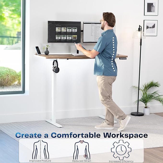VIVO Electric 60 x 24 in Standing Desk, Memory Height Adjustment, 1B Series, Holds 220 lbs, One-Piece Reclaimed Wood Top, White Frame, DESK-KIT-1W6P