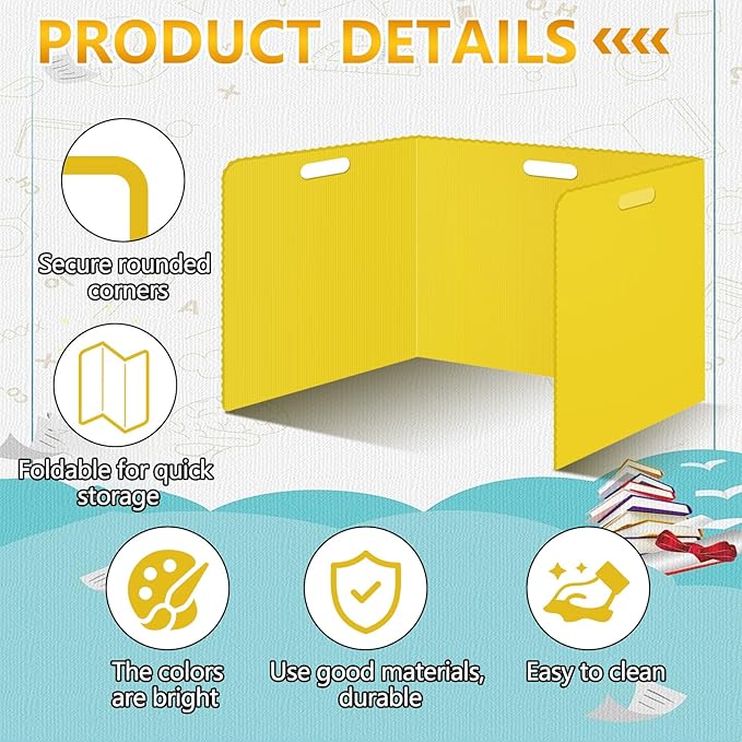 24 Pcs Desk Dividers for Students 14 × 17.5 × 14 Inch Plastic Waterproof Privacy Folders Shields Test Dividers with Yellow Classroom Privacy Boards for School Study Teacher Supplies(Yellow)