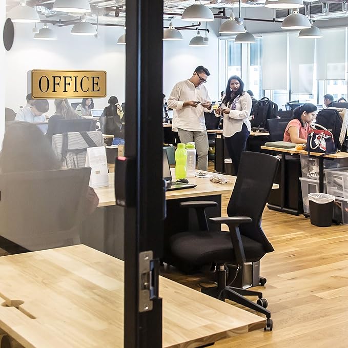 The Office Sign for Home and Business Door，Self-Adhesive Waterproof and Fade-Resistant Brushed Gold Office Sticker for House，Business，Door, Window