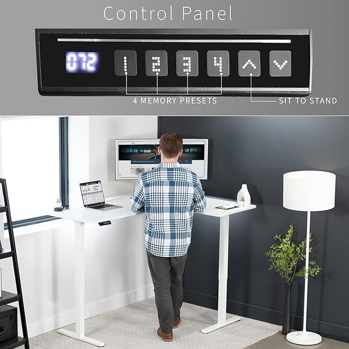 VIVO Electric Corner 63 x 47 inch L-Shaped Standing Desk, Memory Height Adjustment, White Top White Frame, DESK-E3CTW-47