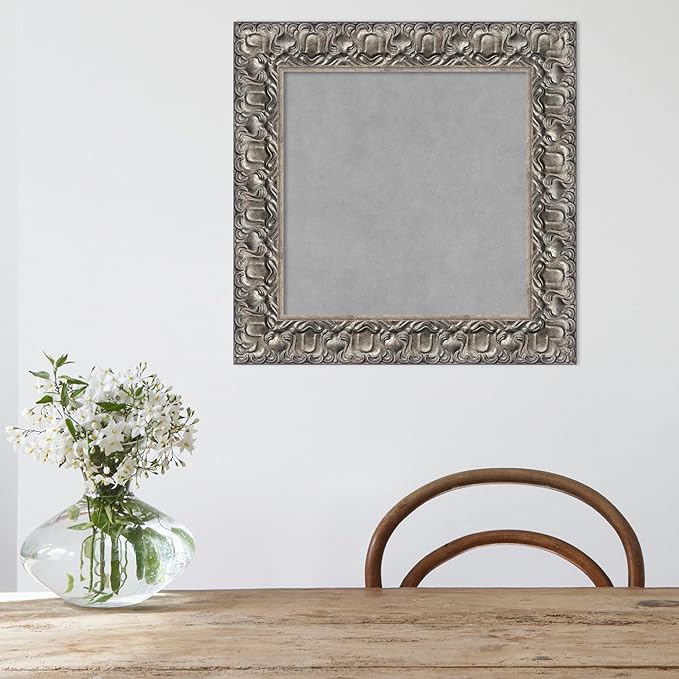 Amanti Art Silver Framed Magnetic Board 22x22 Small Vision Board for use with Magnets, 100% Metal Sheet to Display Items as Office Decor or for Home Organization in mudroom, Kitchen or Kids Room
