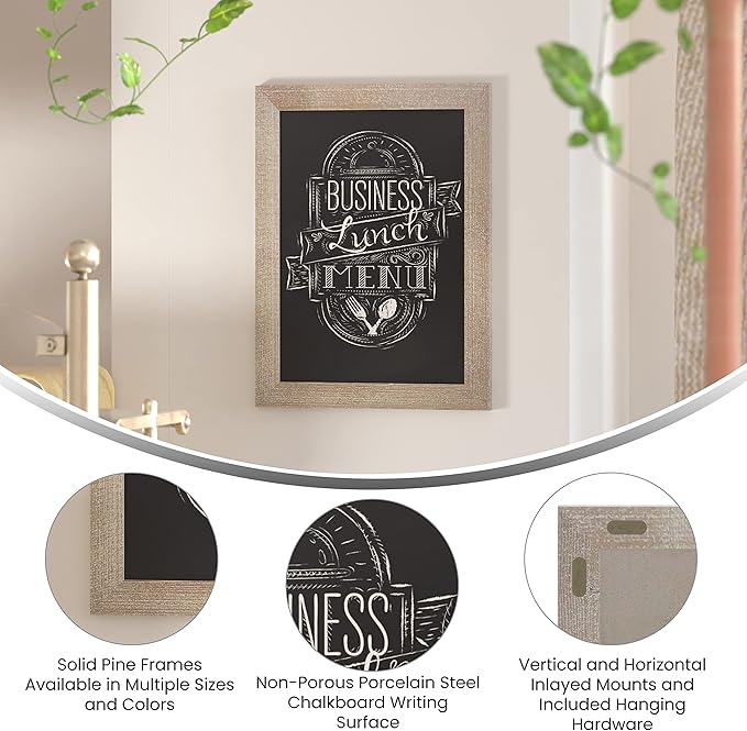 HBCY Creations 18" X 24" Weathered Lightwash Solid Wood Frame Wall Chalkboard, Magnetic Surface, Home Décor, Restaurant & Café Menus, Blackboard, Includes Chalk, Eraser & Hanging Hardware