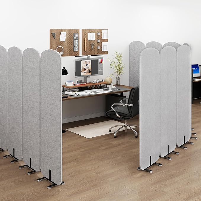 Natwind 5 Panel 122.8 x 71 in Office Room Privacy Protect Space Divider Portable Partition,Wall Folding Cubicle Indoor Freestanding Acoustic Partition Temporary for Office Room