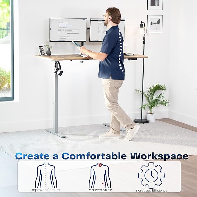 VIVO Electric 63 x 32 in Standing Desk, Memory Height Adjustment, 1B Series, Holds 220 lbs, Reclaimed Wood Top Gray Frame, DESK-KIT-1G1P