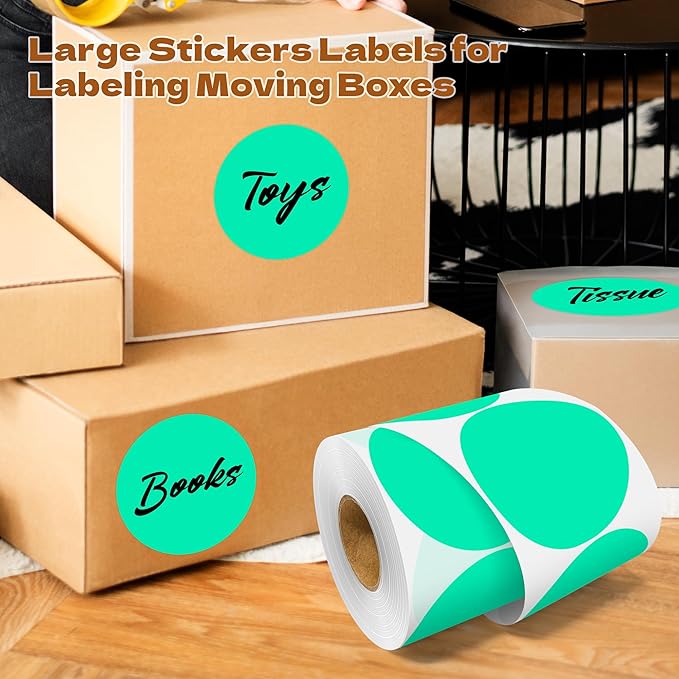 3 Inch Round Color Coding Labels (500 per Roll) - Colored Dot Stickers Round Labels for Inventory, Warehouse, Office Organizing - Aqua Circle Stickers