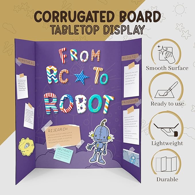 White Trifold Presentation Board 36" x 48" (Pack of 4) Self-Adhesive Science Subtitles included - Display Exhibition Board Lightweight and Portable with Smooth Surface - by Emraw