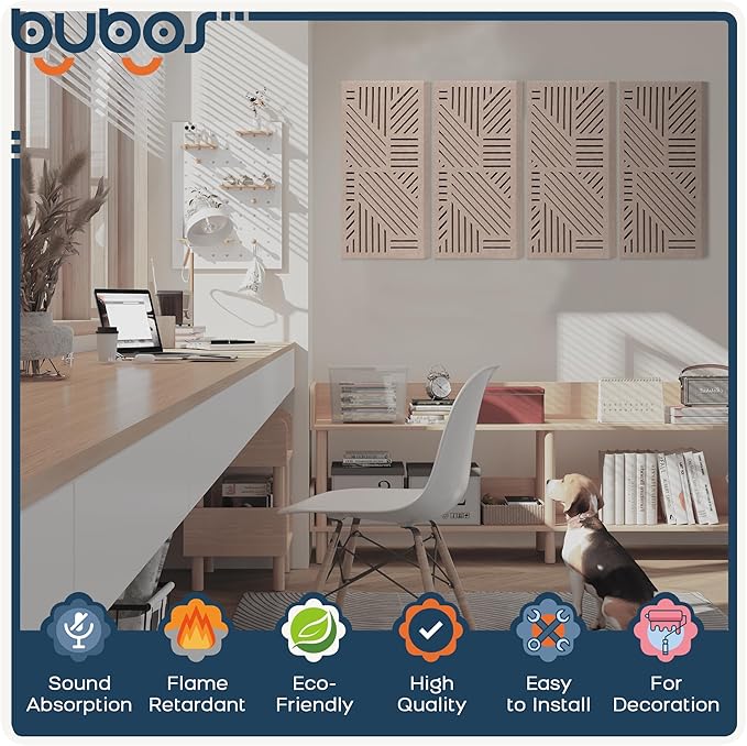BUBOS 4 Pack Thickened Acoustic Panels, 23.6''x11.8'' Self-Adhesive Sound Absorbing Cavity Acoustic Wall Panels for Theater Studio Room Recording Room Gaming Room Meeting Rooms,VortexCore Camel