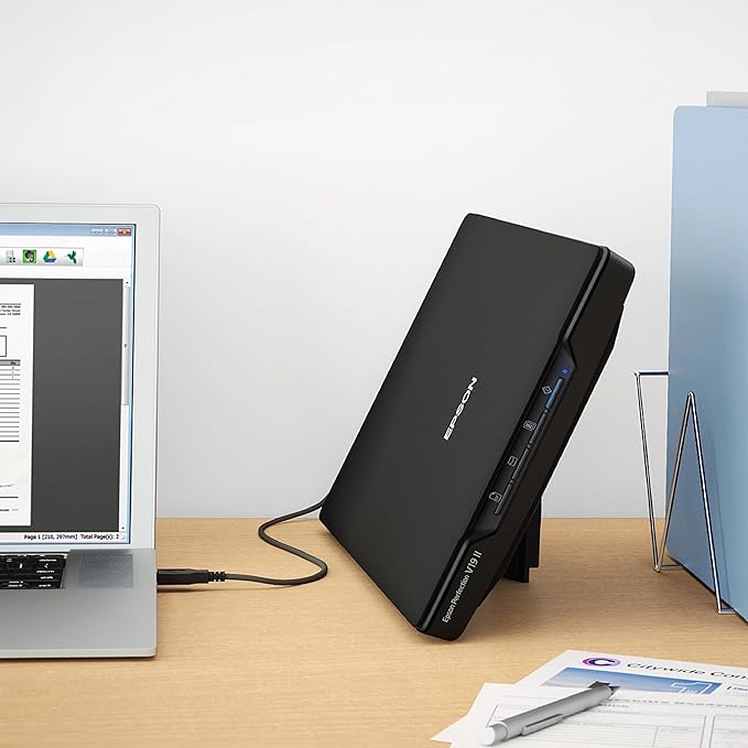 Epson Perfection V19 II Color Photo and Document Flatbed Scanner with 4800 dpi Optical Resolution USB Power, High-Rise, Removable Lid