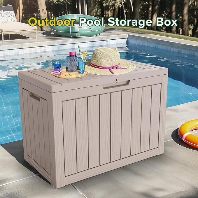 Yardgrace 45 Gallon Patio Storage Box - Waterproof Deck Box for Outdoor Toys, Space-Saving Resin Chest with Lock for Cushions & Pool Gear, UV-Resistant, Ash Grey