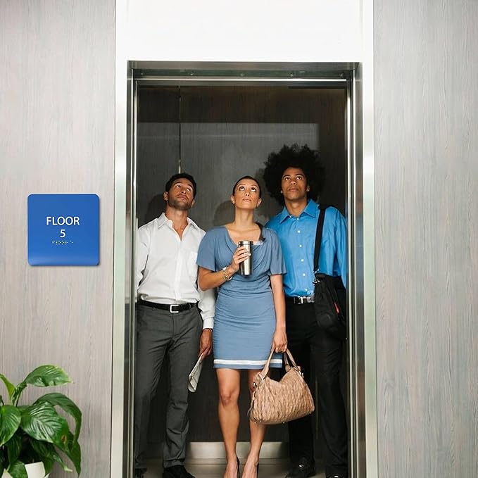 Grey w/Black ADA Floor 5 Sign with Braille – Made from Durable Acrylic and Ready to Mount