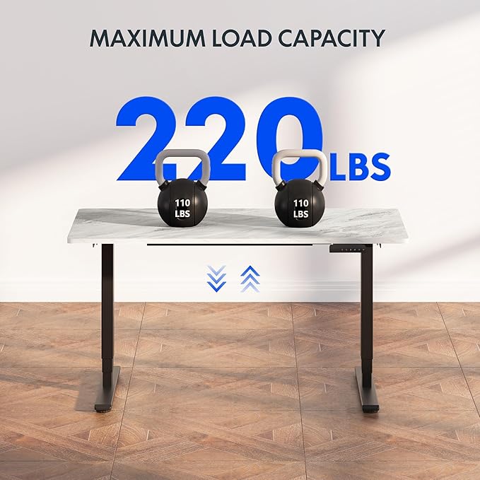FLEXISPOT E6 3-Stage Dual Motor Electric Standing Desk 48 x 30 Sit Stand Up Desk, Holds 220 lbs, Adjustable Height w/Memory Presets, One-Piece Marble Grey Desktop & Black Frame, Ships in 2 Boxes