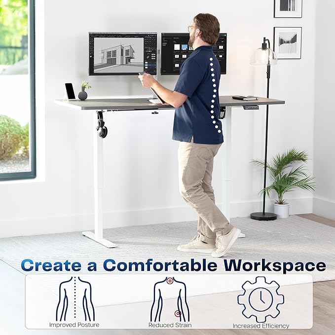 VIVO Electric 71 x 30 in Standing Desk, Memory Height Adjustment, 1B Series, Holds 220 lbs, Dark Gray Top White Frame, DESK-KIT-1W7G