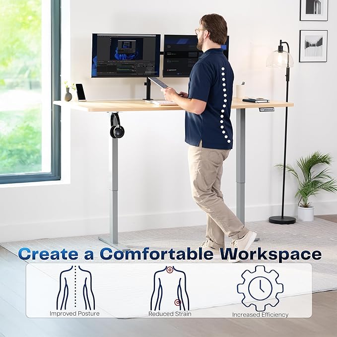 VIVO Electric 71 x 36 in Standing Desk, Memory Height Adjustment, 1B Series, Holds 220 lbs, Light Wood Top Gray Frame, DESK-KIT-1G7C-36