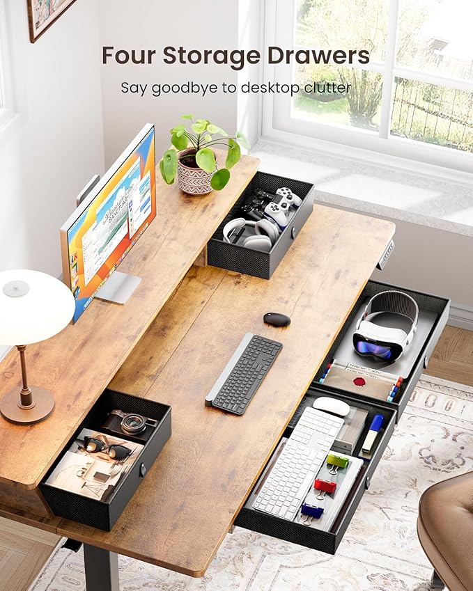 ErGear Electric Standing Desk with 4 Drawers, Height Adjustable Desk with Storage, C-Clamp Mount Compatible, Computer Home Office Table with Cable Management Tray