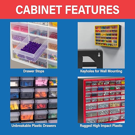Akro-Mils 26-Drawer Plastic Drawer Storage Cabinet for Garage Organization, Bead Organizer, Building Bricks Storage, Teacher Toolbox, Makeup Organizer, 20" W x 6" D x 10" H, 10126 Yellow