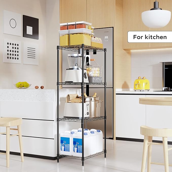 M MZG 4 Tiers Shelf Metal Storage Shelves Wire Rack Closet Organizers with Wheel for Garage Kitchen Bathroom Laundry Black 11.8" D x 17.7" W x 41.9" H